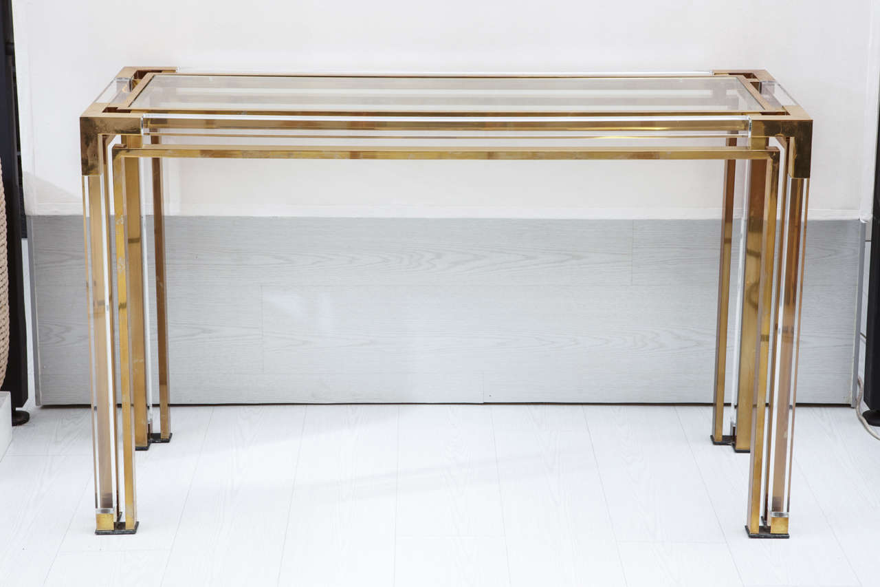 Lucite and Gold Brass Console and Mirror by Romeo Rega, 1960-70 4